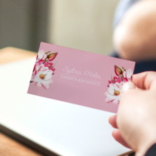 Pink Vintage Magnolia Floral Botanical Chic Business Card