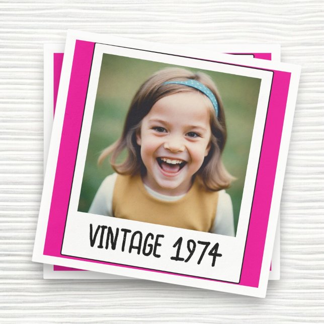 Pink Vintage Milestone Birthday Photo Keepsake Napkin (Creator Uploaded)