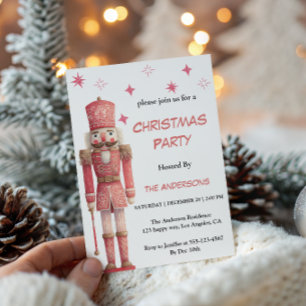 Pink Vintage Nutcracker Christmas Party Invitation