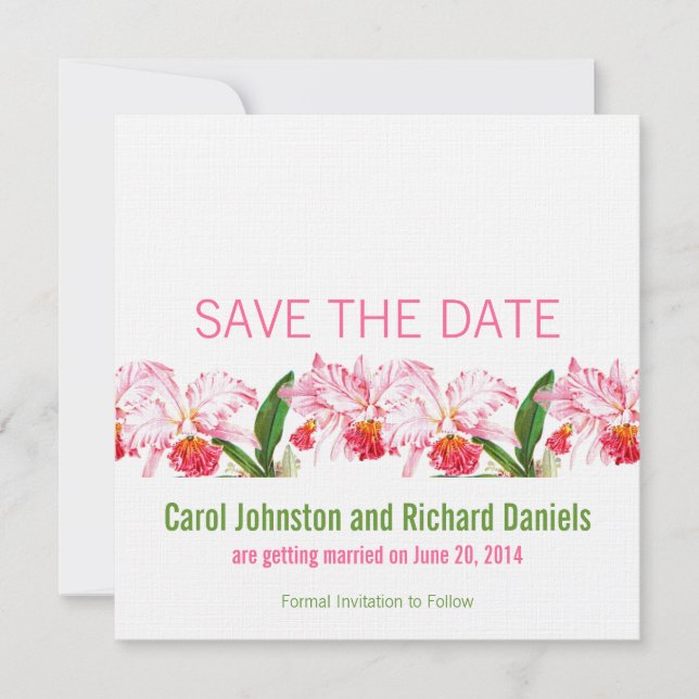 Pink Vintage Orchids Save the Date Cards (Front)