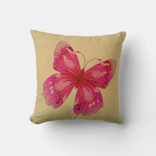 Pink vintage oriental butterfly art cushion