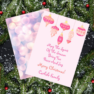 Pink Vintage Ornaments Merry Christmas Design Holiday Card
