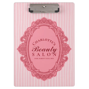 Pink Vintage Ornate Oval Frame Beauty Salon Clipboard