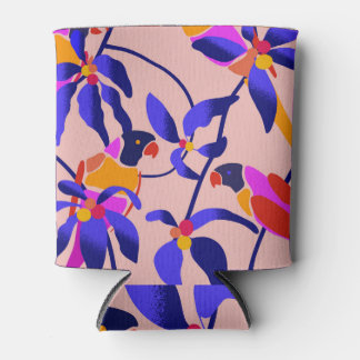 Pink Vintage Parrots: Exotic Seamless Illustration Can Cooler