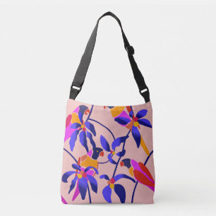 Pink Vintage Parrots: Exotic Seamless Illustration Crossbody Bag