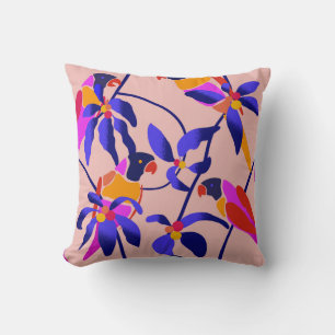 Pink Vintage Parrots: Exotic Seamless Illustration Cushion