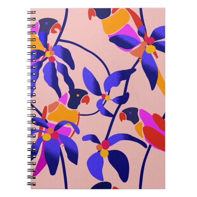 Pink Vintage Parrots: Exotic Seamless Illustration Notebook (Front)