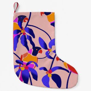 Pink Vintage Parrots: Exotic Seamless Illustration Small Christmas Stocking