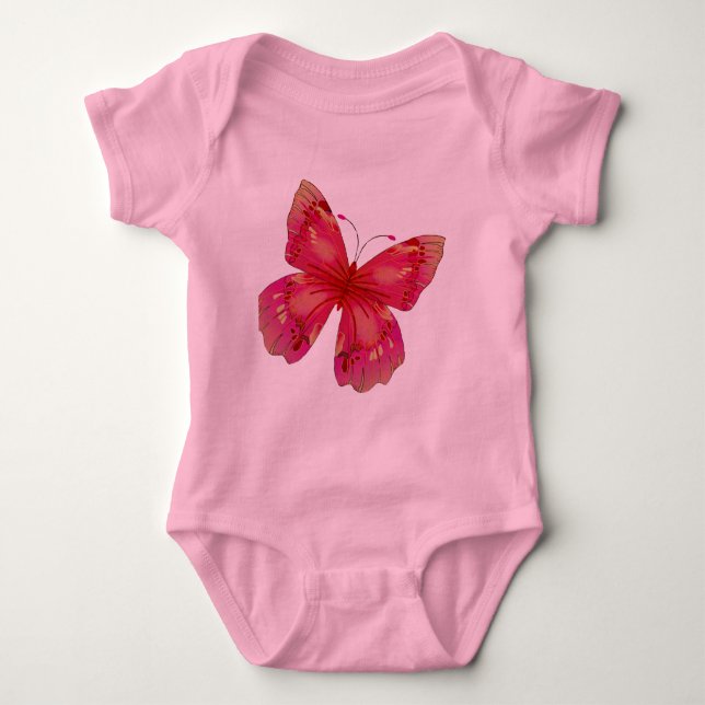 Pink Vintage pretty butterfly art Baby Bodysuit (Front)