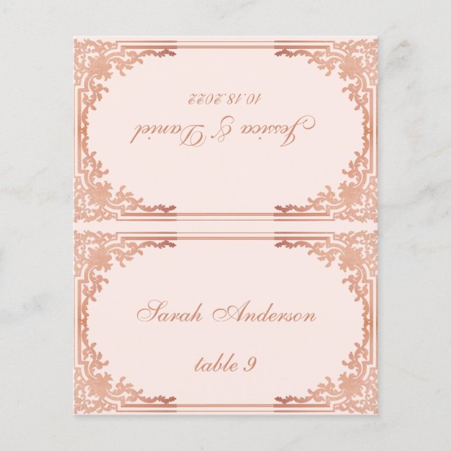 Pink Vintage Printed Guest Name Wedding Place Card (Front)