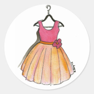 Pink Vintage Prom Dress Fashion Design Retro Style Classic Round Sticker