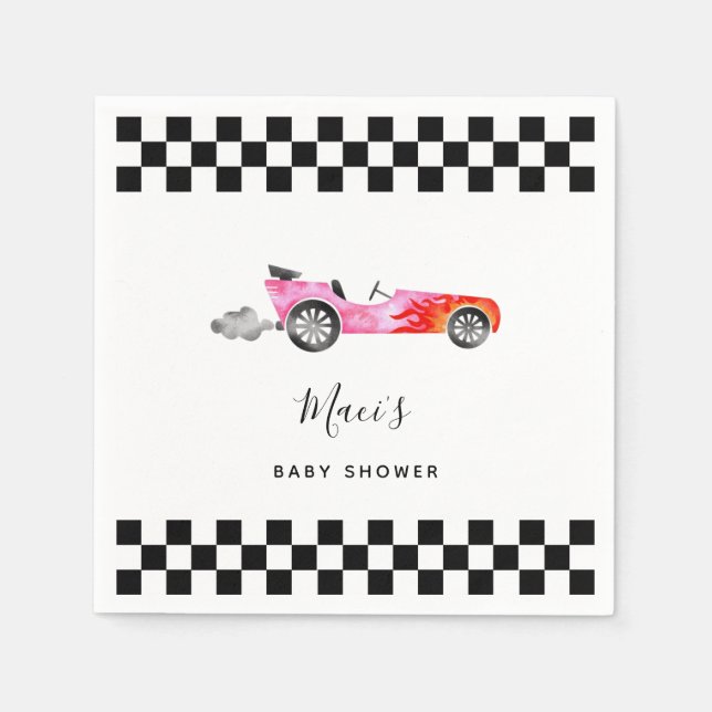 Pink Vintage Race Car Baby Shower Napkin (Front)
