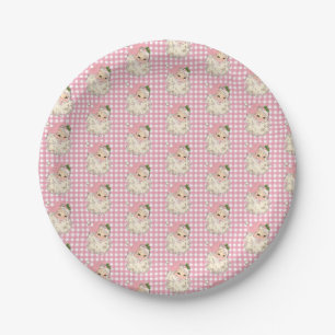 Pink Vintage Retro Santa with Pink Plaid  Paper Plate