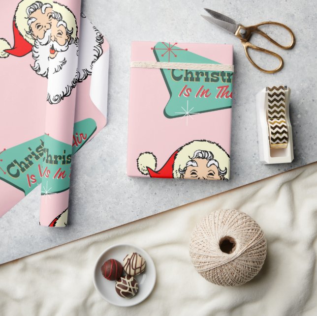 Pink Vintage Retro Santa  Wrapping Paper (Crafts)