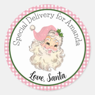 Pink Vintage Retro Special Delivery Santa Gift Tag