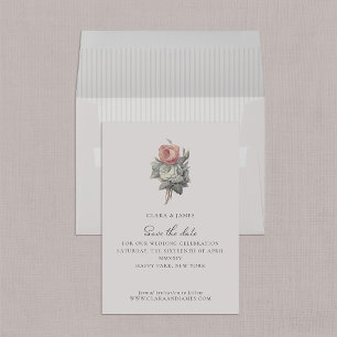 Pink, vintage, romantic rose theme save the date invitation