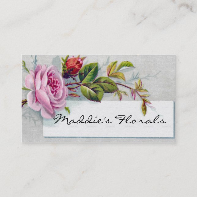 Pink Vintage Rose Business Card (Front)