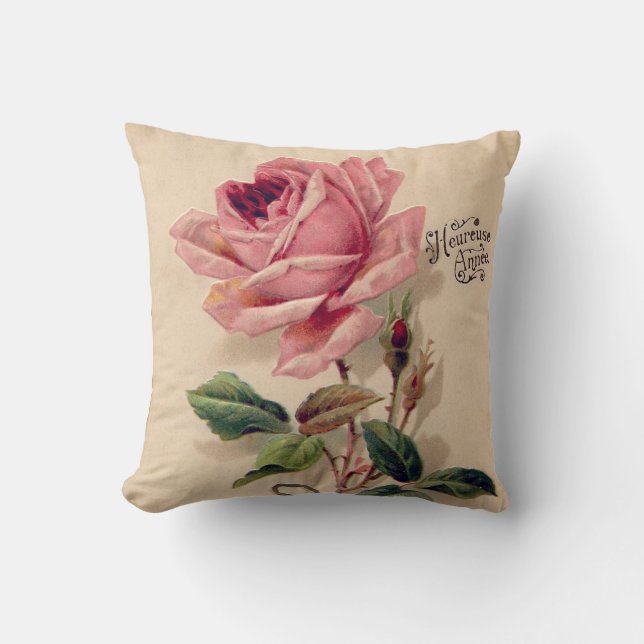Pink Vintage Rose Cushion (Front)