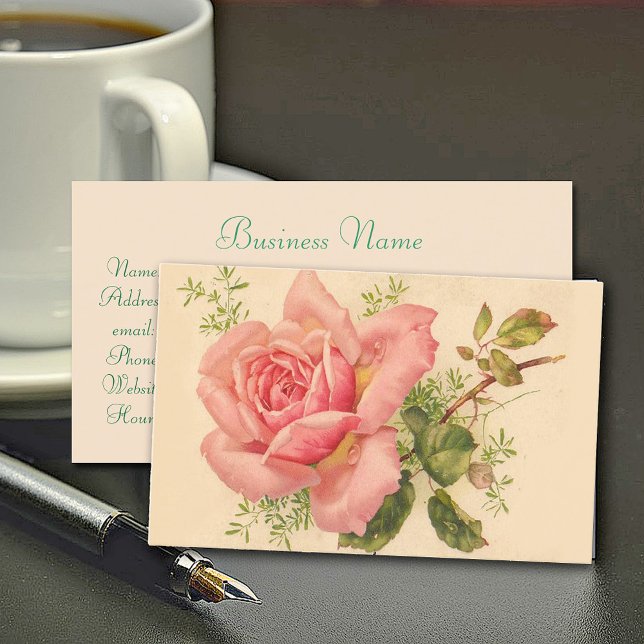 Pink Vintage Rose Feminine Business Card (Creator Uploaded)