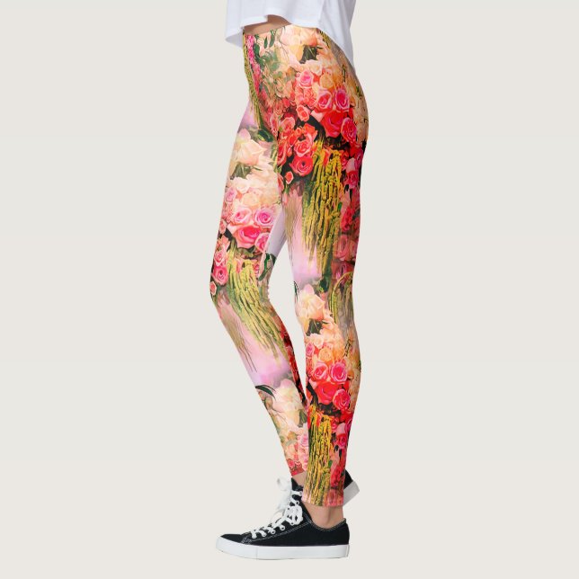 Pink Vintage Rose Leggings (Left)