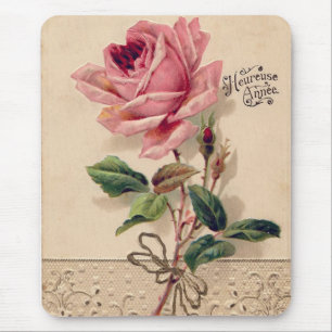 Pink Vintage Rose Mouse Pad