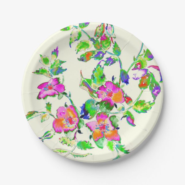 Pink Vintage Rose Paper Plate (Front)