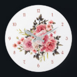Pink Vintage Rose Profusion Large Clock<br><div class="desc">Glorious profusion of pink and white roses and posies with hunter green foliage. Font and colour used on numbers is editable.</div>