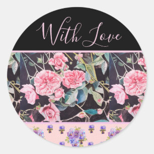 Pink Vintage Rose Roses Watercolor Customizable Classic Round Sticker