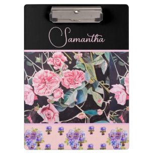 Pink Vintage Rose Roses Watercolor Customizable Clipboard