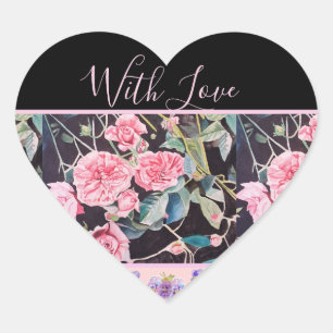 Pink Vintage Rose Roses Watercolor Customizable Heart Sticker