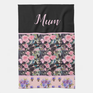 Pink Vintage Rose Roses Watercolor Mum Mothers Tea Towel