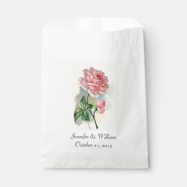 Pink Vintage Rose Wedding Favour Bag (Front)