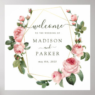 Pink Vintage Rose Wedding Poster
