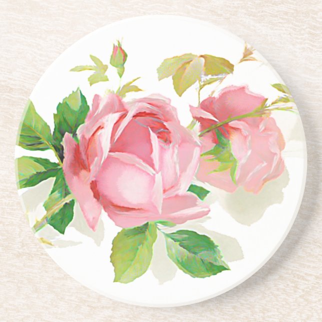 Pink vintage roses coaster (Front)