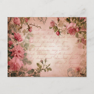 Pink Vintage Roses Decoupage Pattern  Postcard