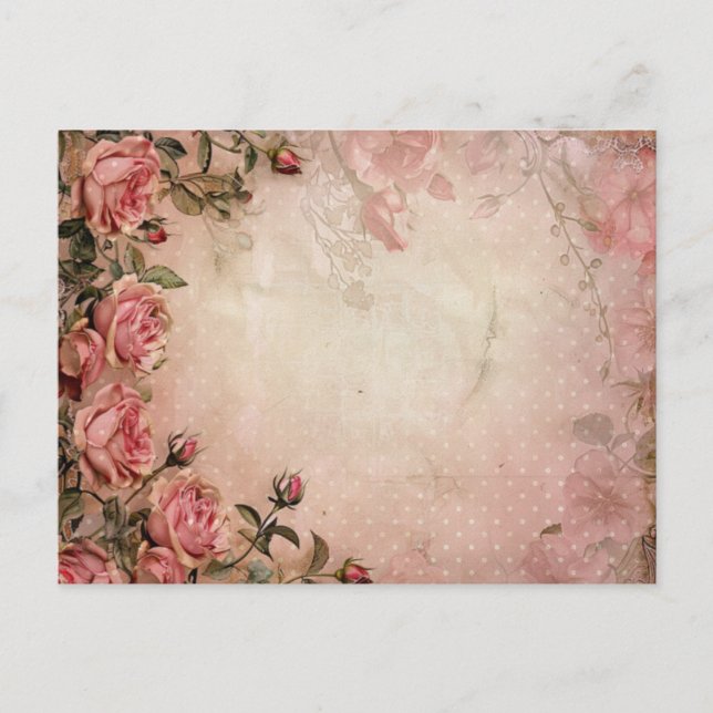 Pink Vintage Roses Decoupage Pattern  Postcard (Front)