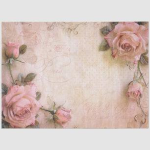 Pink Vintage Roses Decoupage Pattern Tissue Paper