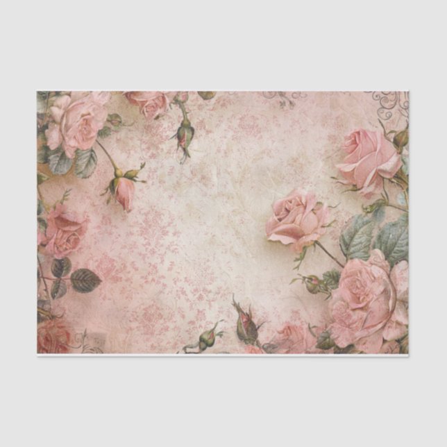 Pink Vintage Roses Decoupage Pattern Tissue Paper (Front)