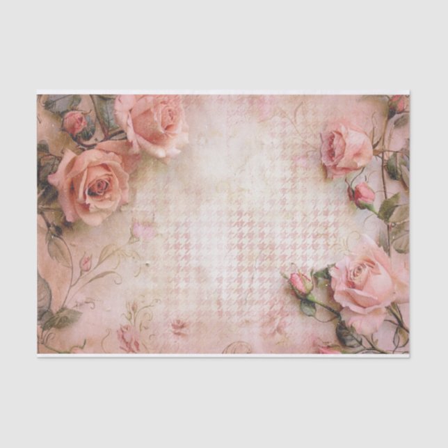 Pink Vintage Roses Decoupage Pattern Tissue Paper (Front)