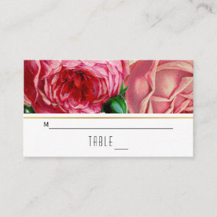 Pink vintage roses floral wedding escort card