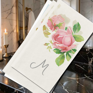 Pink vintage roses -monogrammed napkin