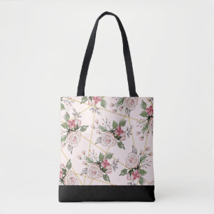 Pink vintage roses pattern tote bag