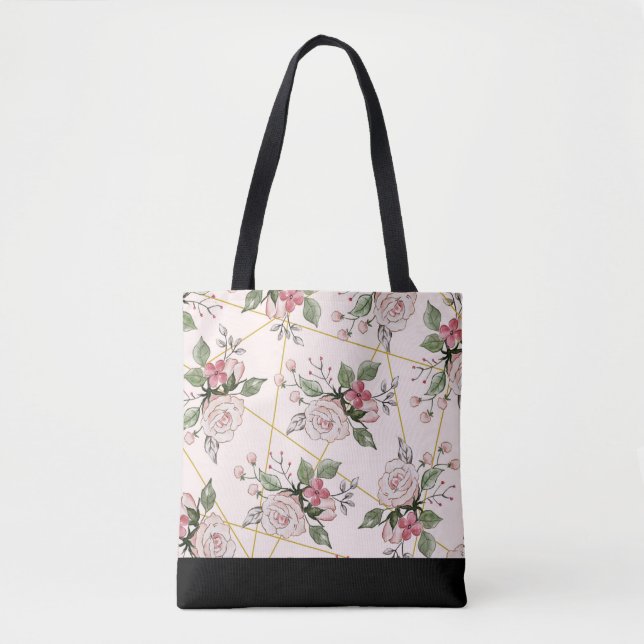 Pink vintage roses pattern tote bag (Front)