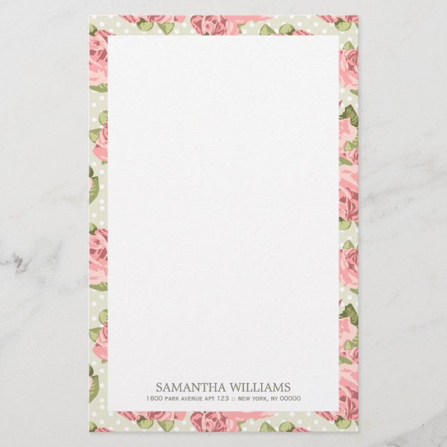Pink Vintage Roses Stationery (Front)