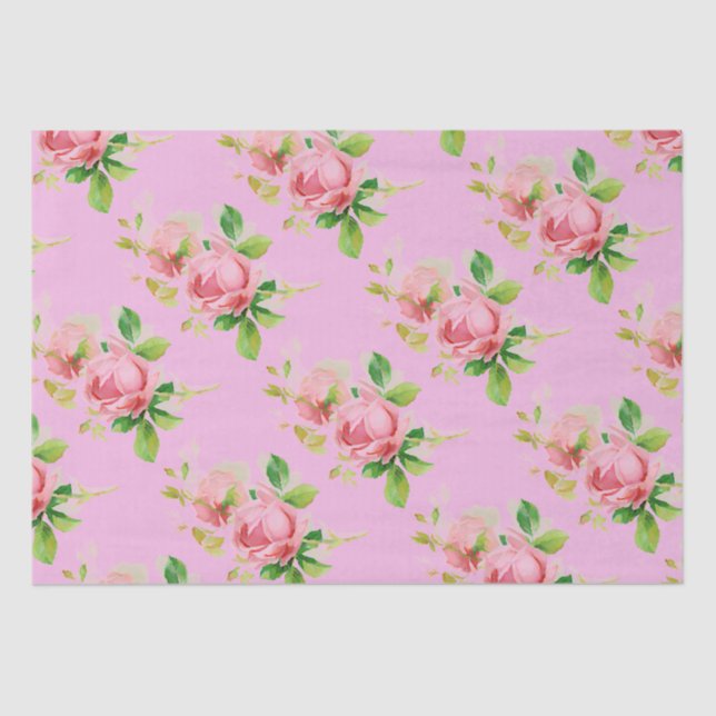 Pink vintage roses tissue paper (Front)