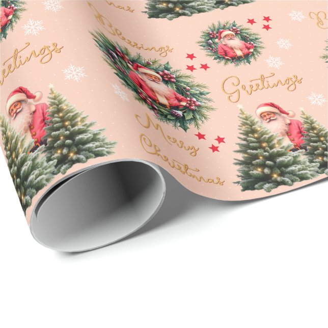 Pink Vintage Santa Claus Gift  Wrapping Paper (Roll Corner)