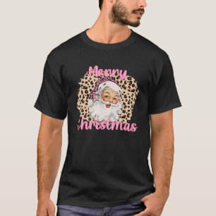 Pink Vintage Santa Claus Merry Christmas Leopard T-Shirt