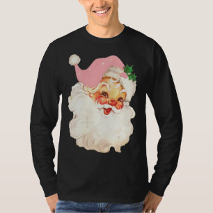 Pink Vintage Santa Claus Pink Christmas T-Shirt