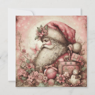 Pink Vintage Santa Greeting Card