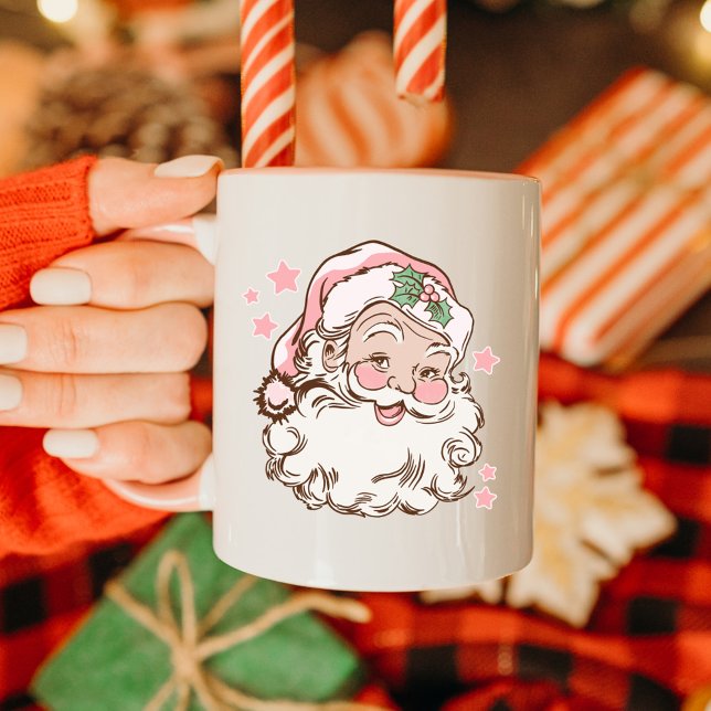 Pink Vintage Santa Holiday Christmas Mug (Creator Uploaded)